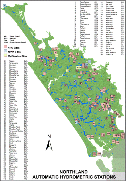 Figure 70: Northland Hydrometric Station locations. 